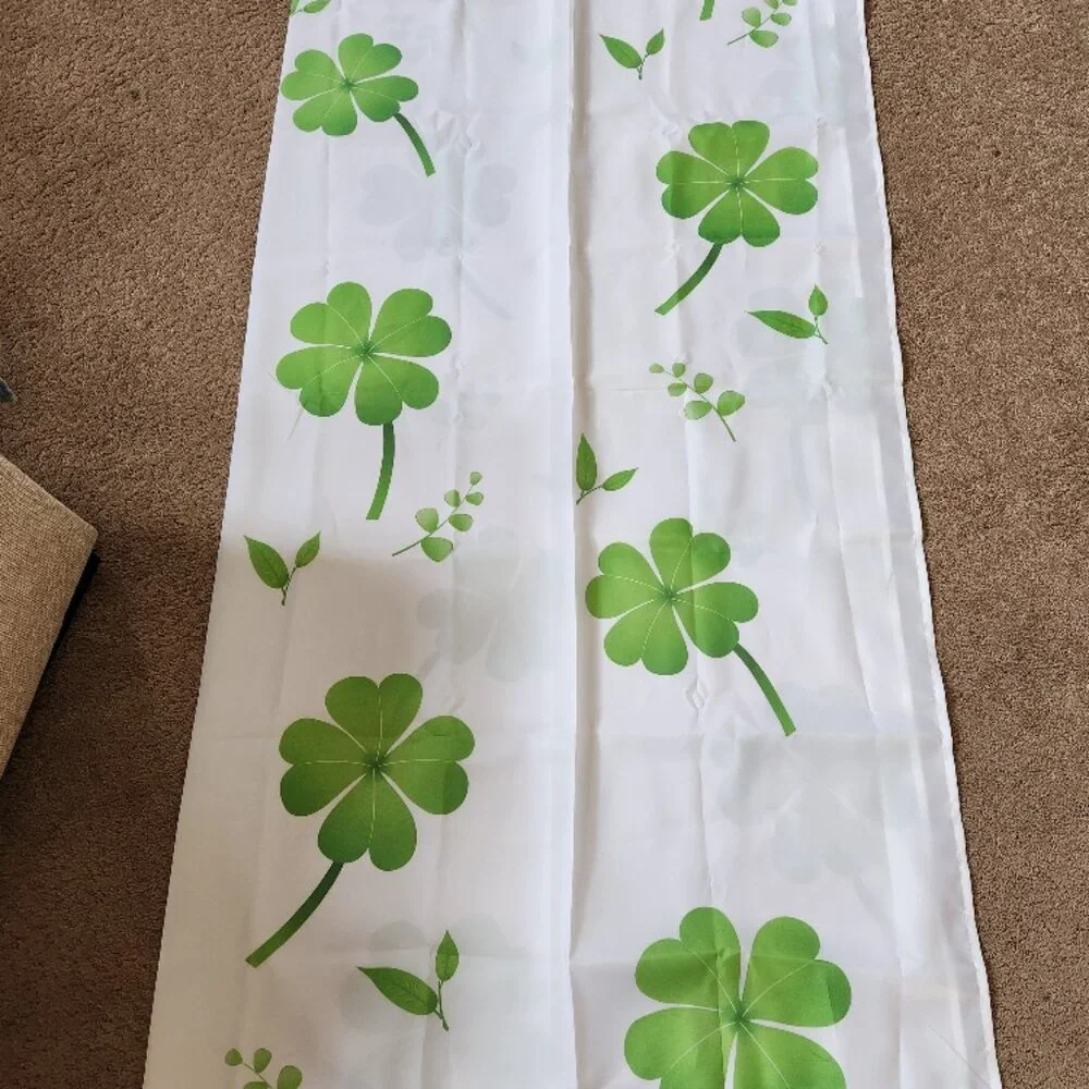 St. Patrick's Day Irish Shower Curtain White w/Green Clovers